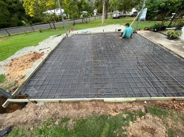 Steel mesh and formwork laid out ready for a concrete pour